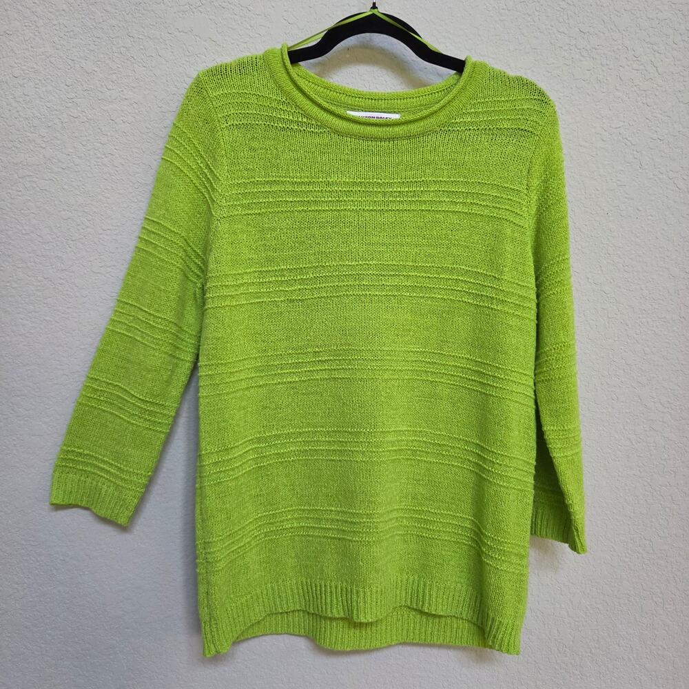 Allison Daley Sweater Womens Medium Lime Green Ribbed Knit Textured Pullover